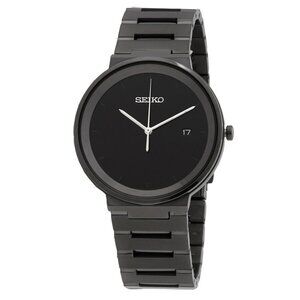 NWT Authentic Seiko Essentials Quartz Black Sunray Dial Men's Watch